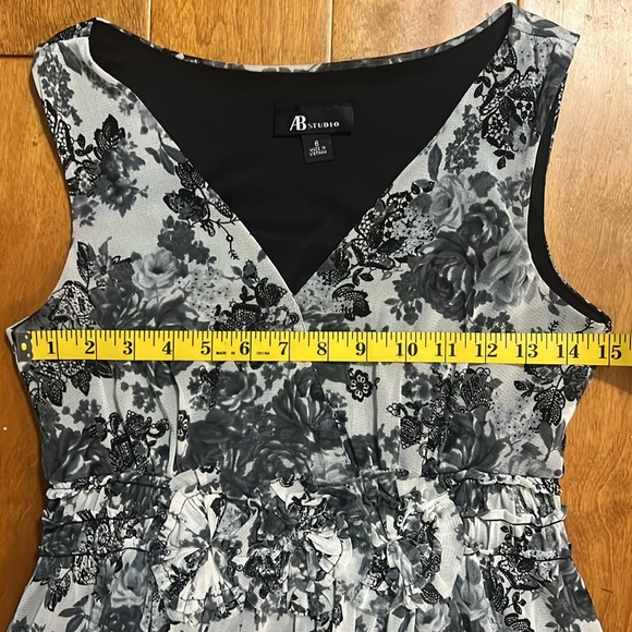 Vintage AB Studio Floral Sleeveless Midi Dress Size 6 Black White Babydoll Fairy - Picture 6 of 12